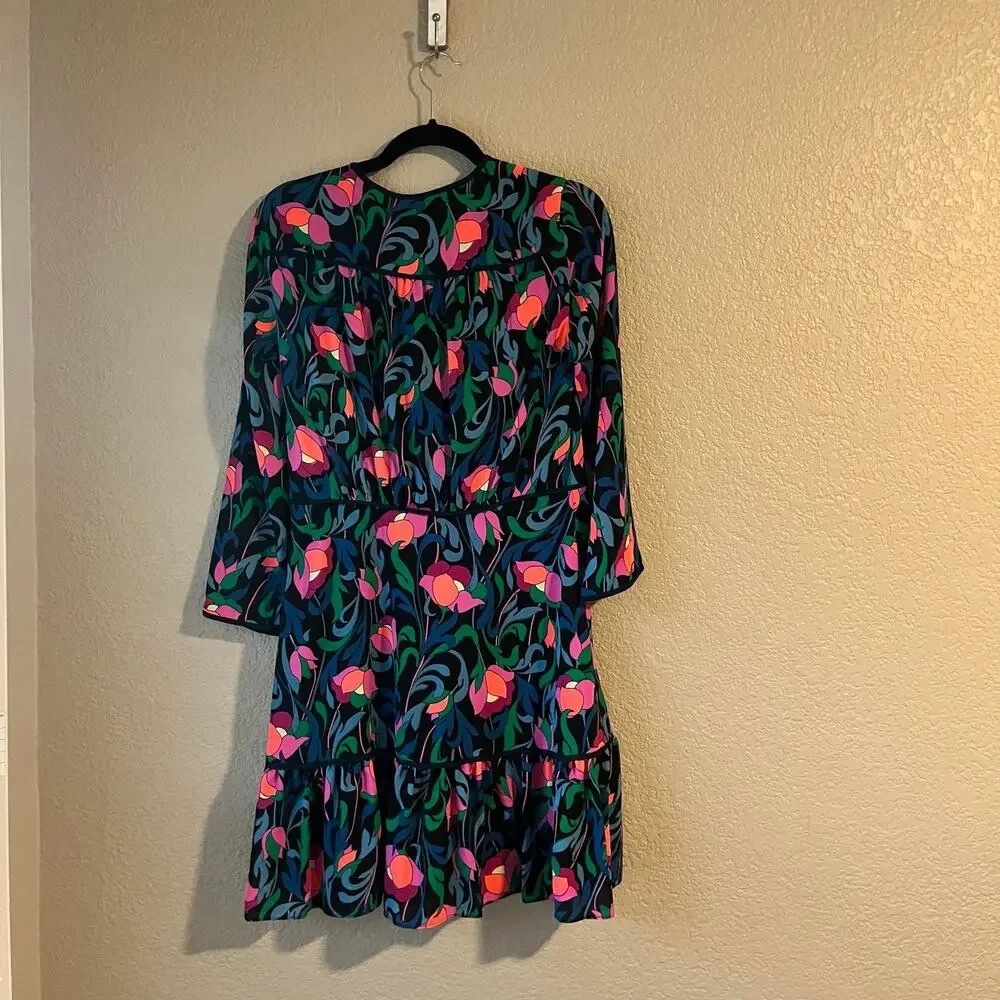 Kate Spade Floral Swirl Surplice Dress Size 6 Bright Wrap Ruffle Hem - Picture 4 of 8